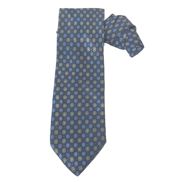 Brioni Other - Brioni Mens Silk Tie Navy Blue Yellow Geometric Medallion Pattern Made in Italy